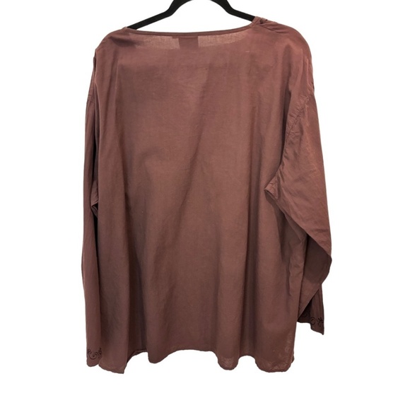 Ruby 'N' Style Plus Size 100% Cotton Brown Embroidered Blouse Long Sleeve 6X - Picture 3 of 4